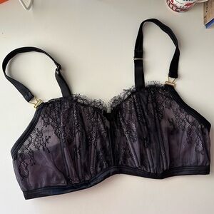 Cacique Lane Bryant French Boned Bra Balconette Purple Black Lace